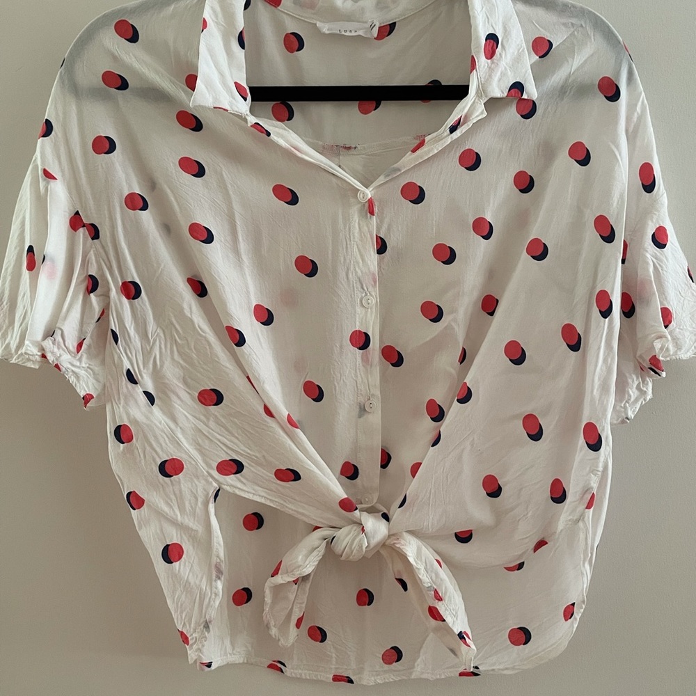 Pink Polka Dot Button-up Blouse